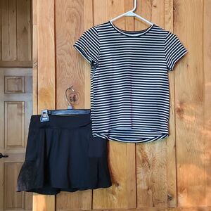 Avia Athletic Stretch Skort & Old Navy Stripes Tee Outfit, Large, Black & White